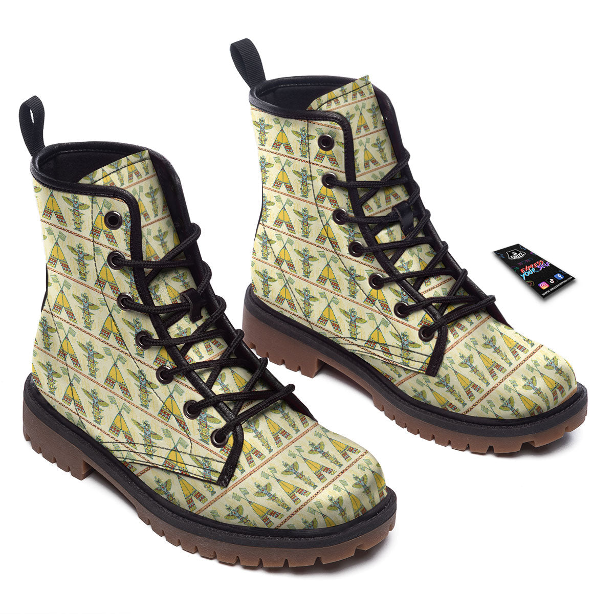 Totem Native Print Pattern Work Boots-grizzshop
