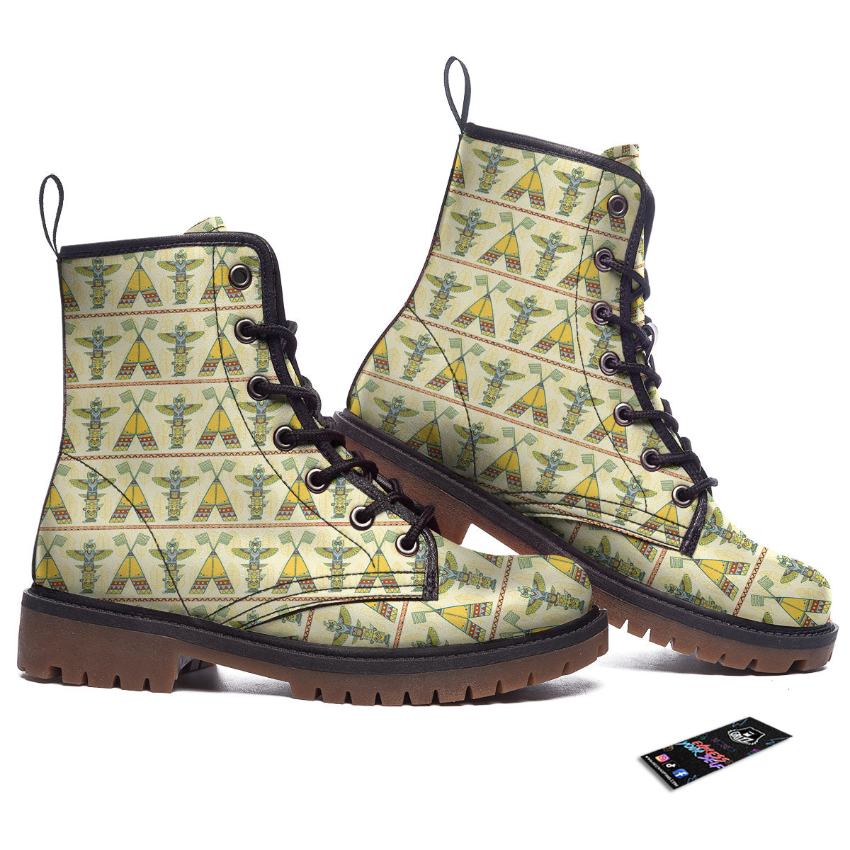 Totem Native Print Pattern Work Boots-grizzshop