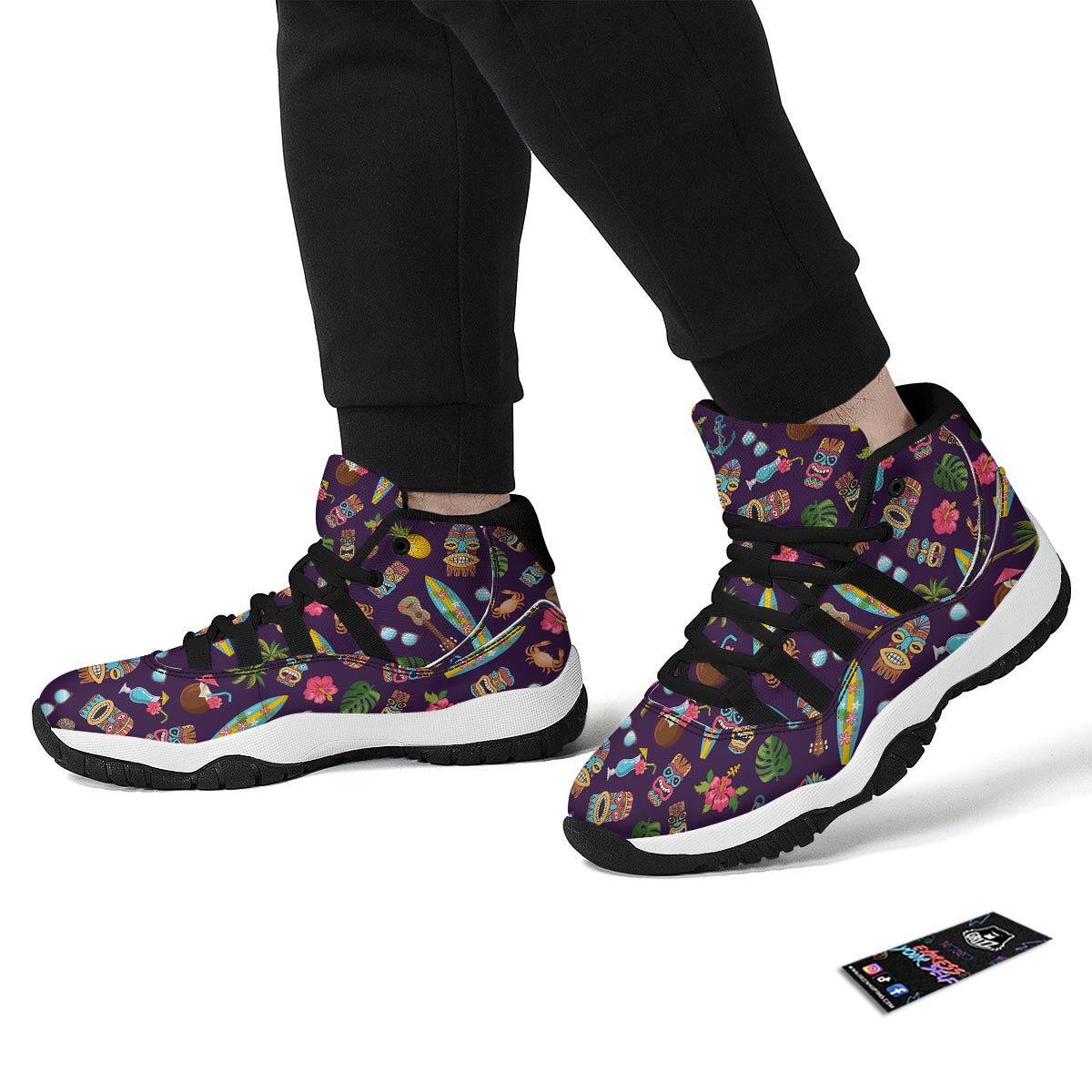 Totem Pattern Print Black Bball Shoes-grizzshop