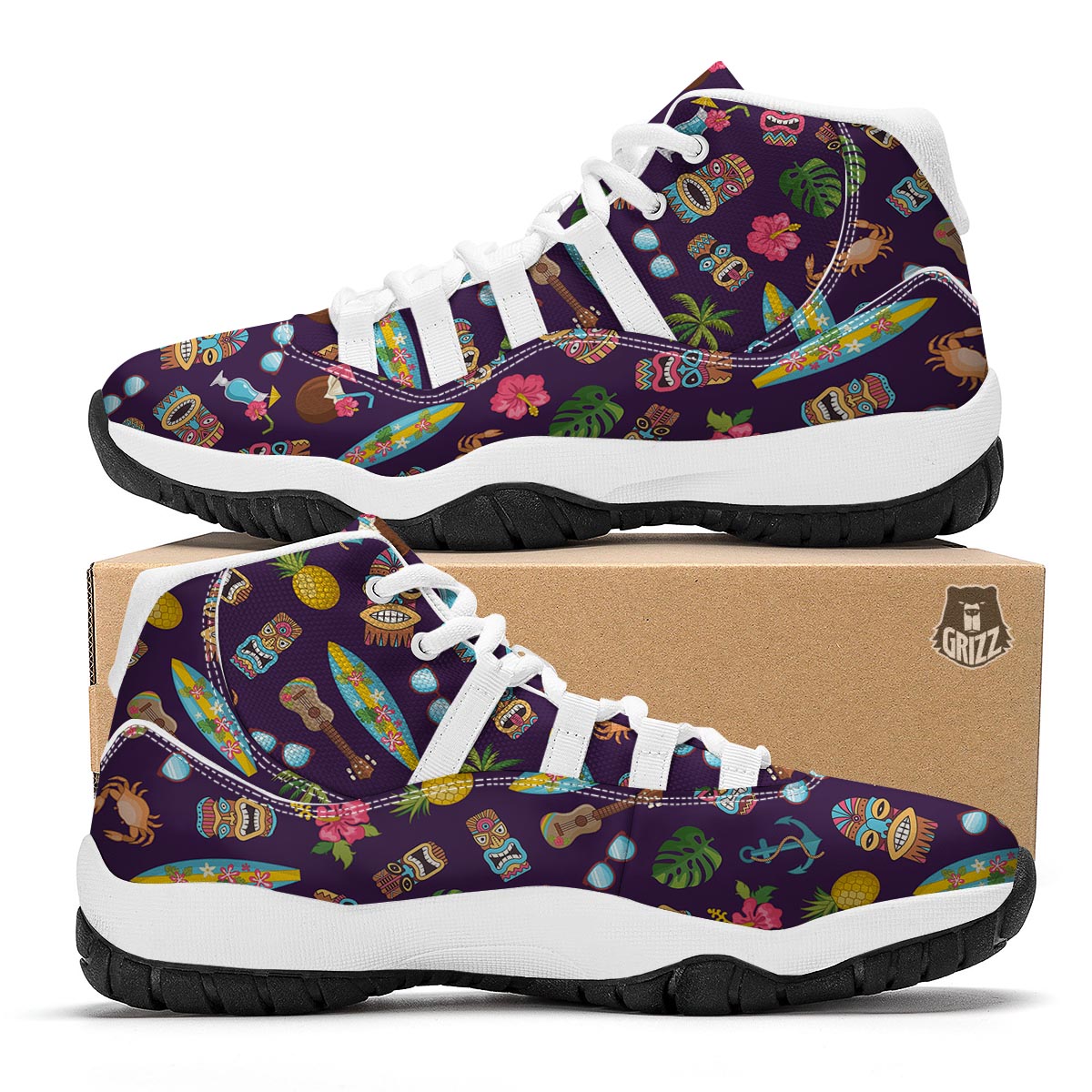 Totem Pattern Print White Bball Shoes-grizzshop