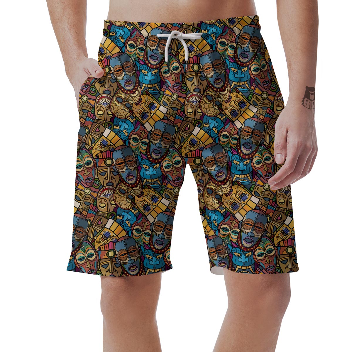 Totem Print Pattern Men's Shorts-grizzshop