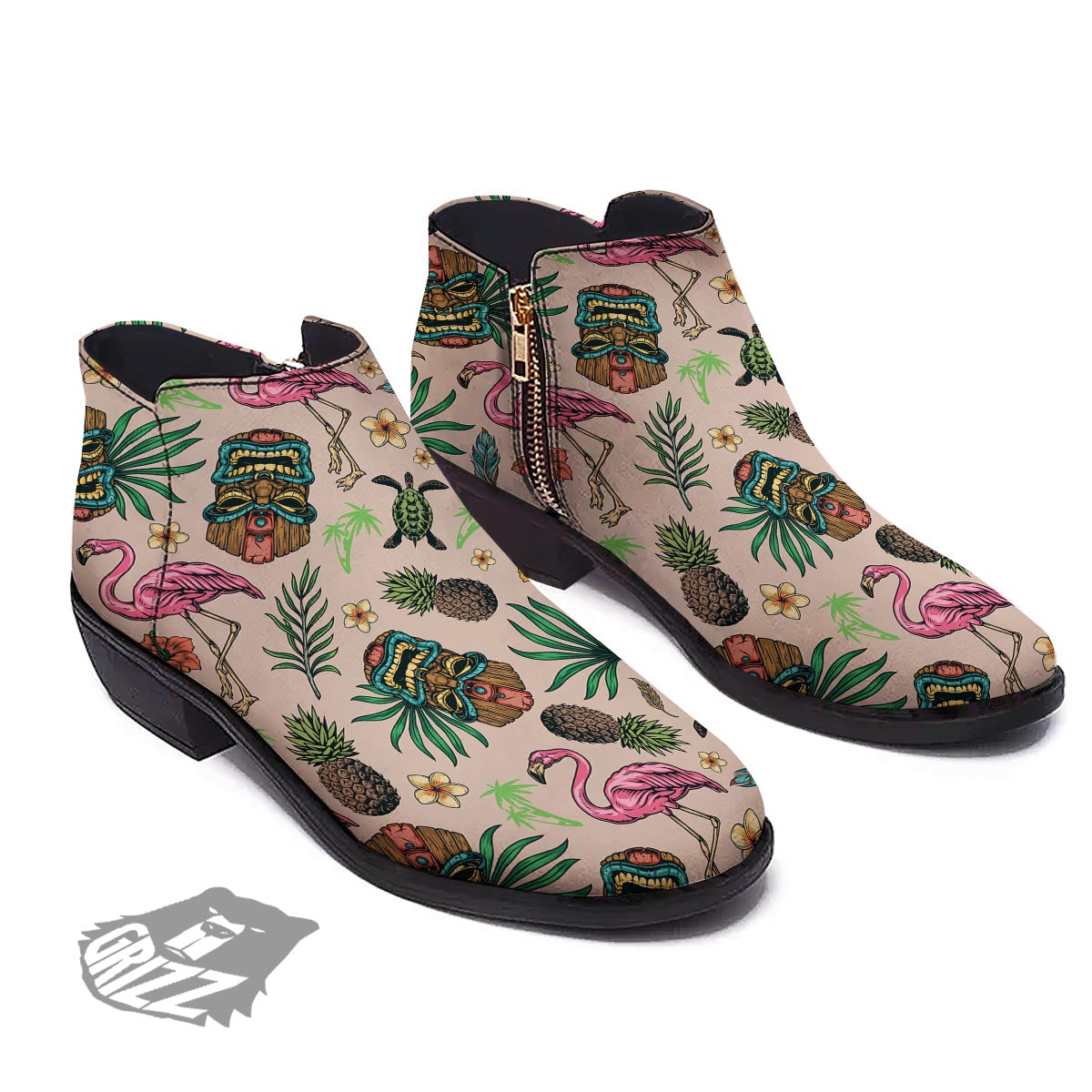 Totem Summer Print Pattern Ankle Boots-grizzshop