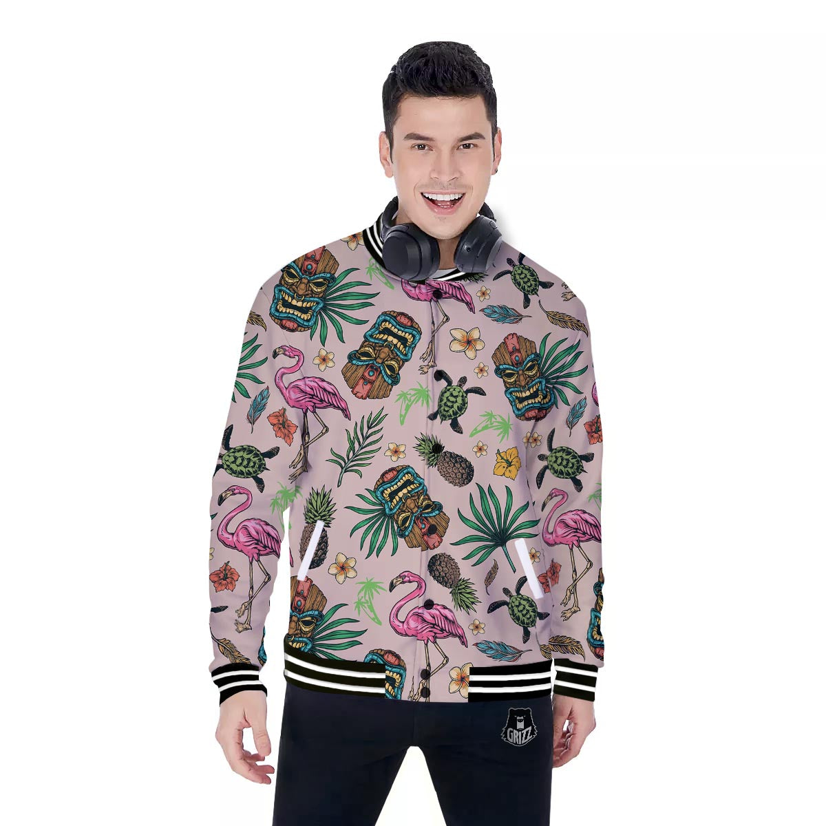 Totem Summer Print Pattern Baseball Jacket-grizzshop