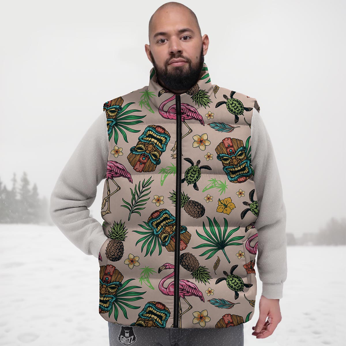 Totem Summer Print Pattern Down Vest-grizzshop