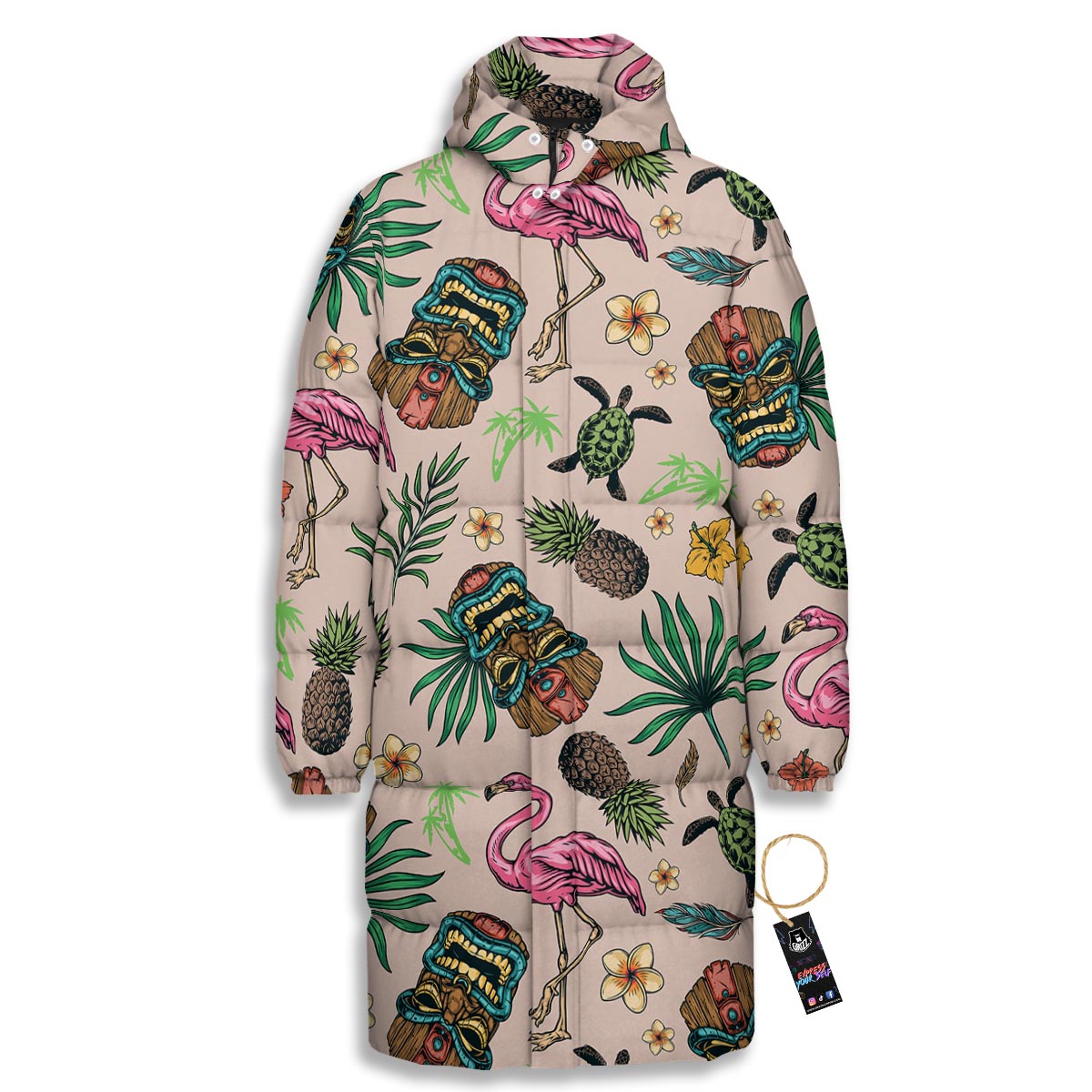 Totem Summer Print Pattern Long Down Jacket-grizzshop