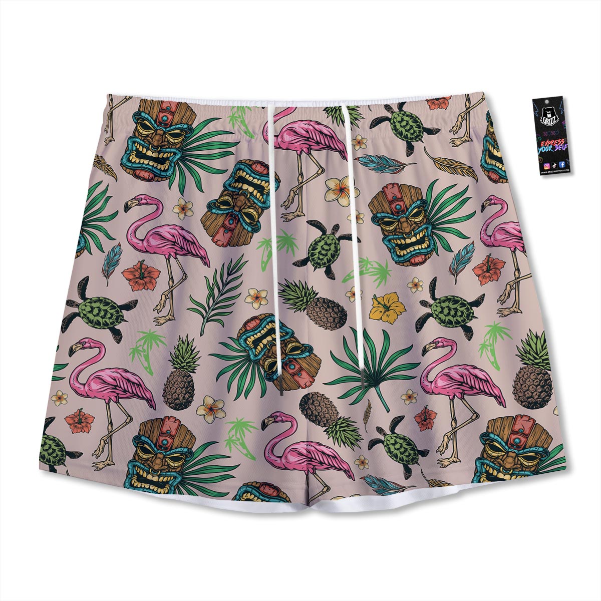 Totem Summer Print Pattern Mesh Shorts-grizzshop