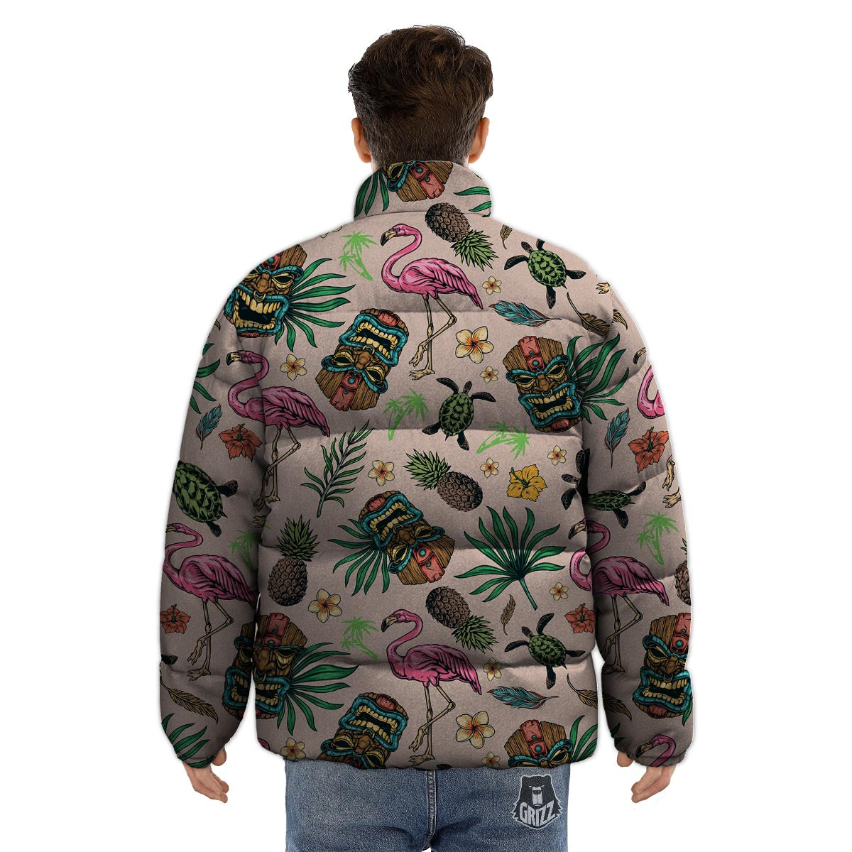 Totem Summer Print Pattern Puffer Jacket-grizzshop