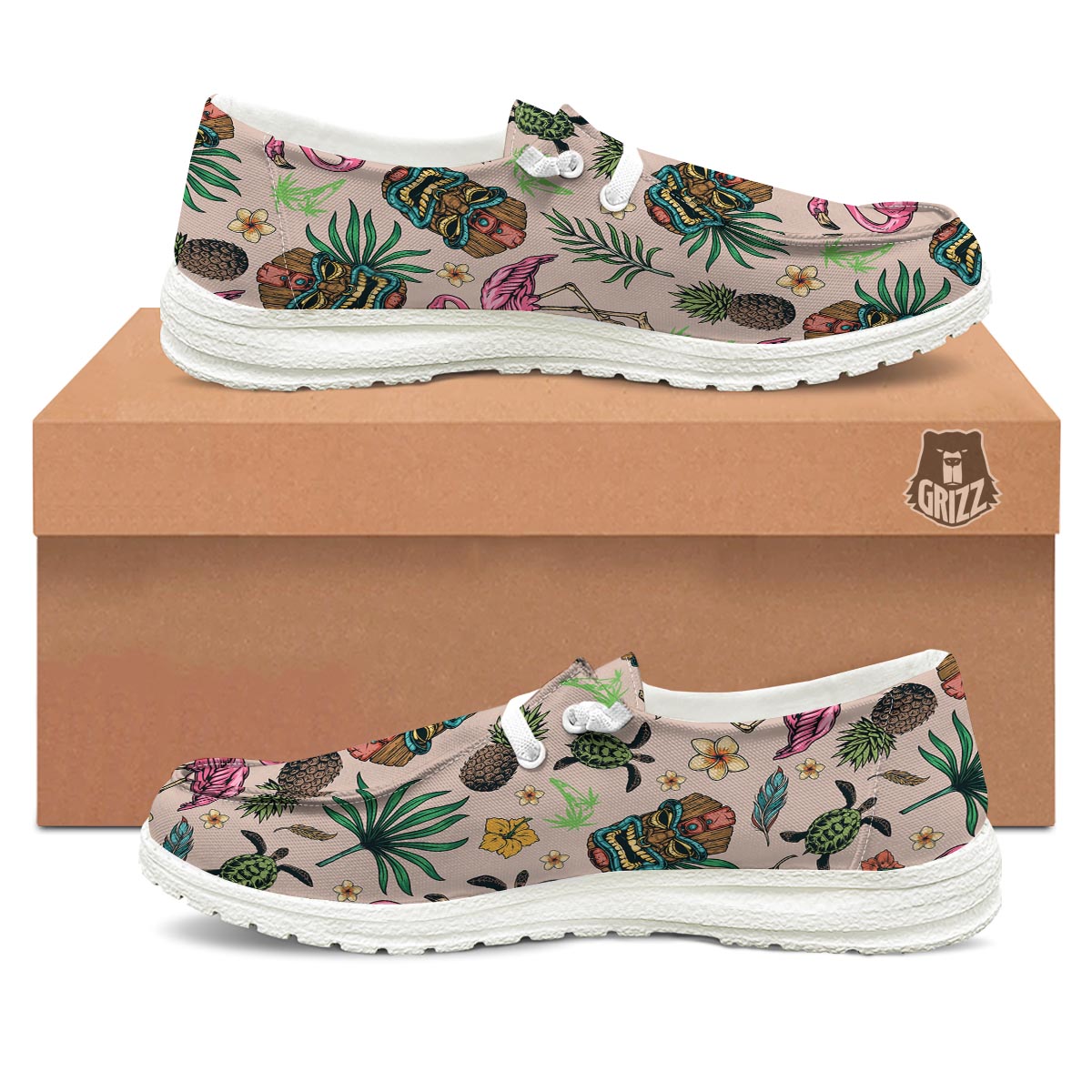Totem Summer Print Pattern White Loafers-grizzshop