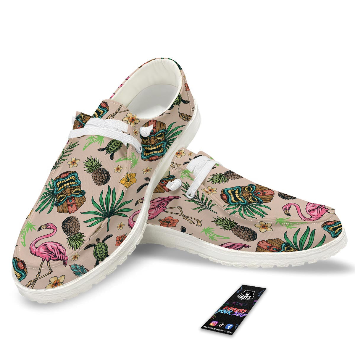 Totem Summer Print Pattern White Loafers-grizzshop