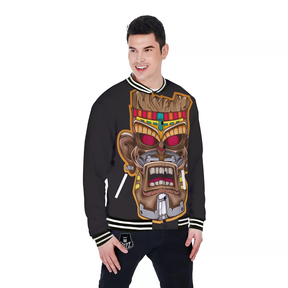 Totem Tiki Print Baseball Jacket-grizzshop