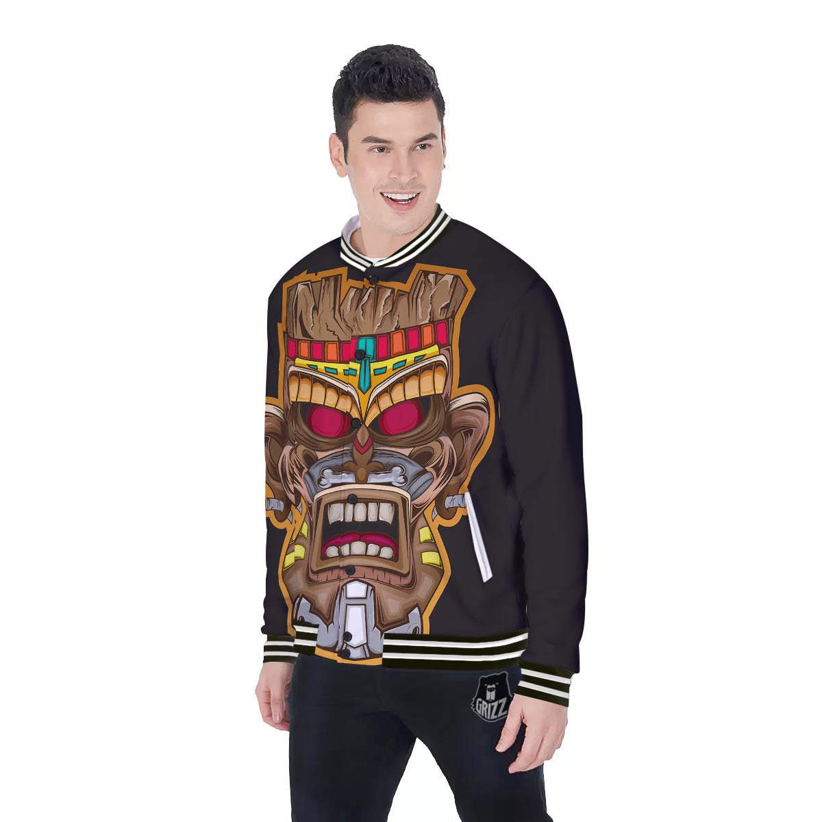 Totem Tiki Print Baseball Jacket-grizzshop