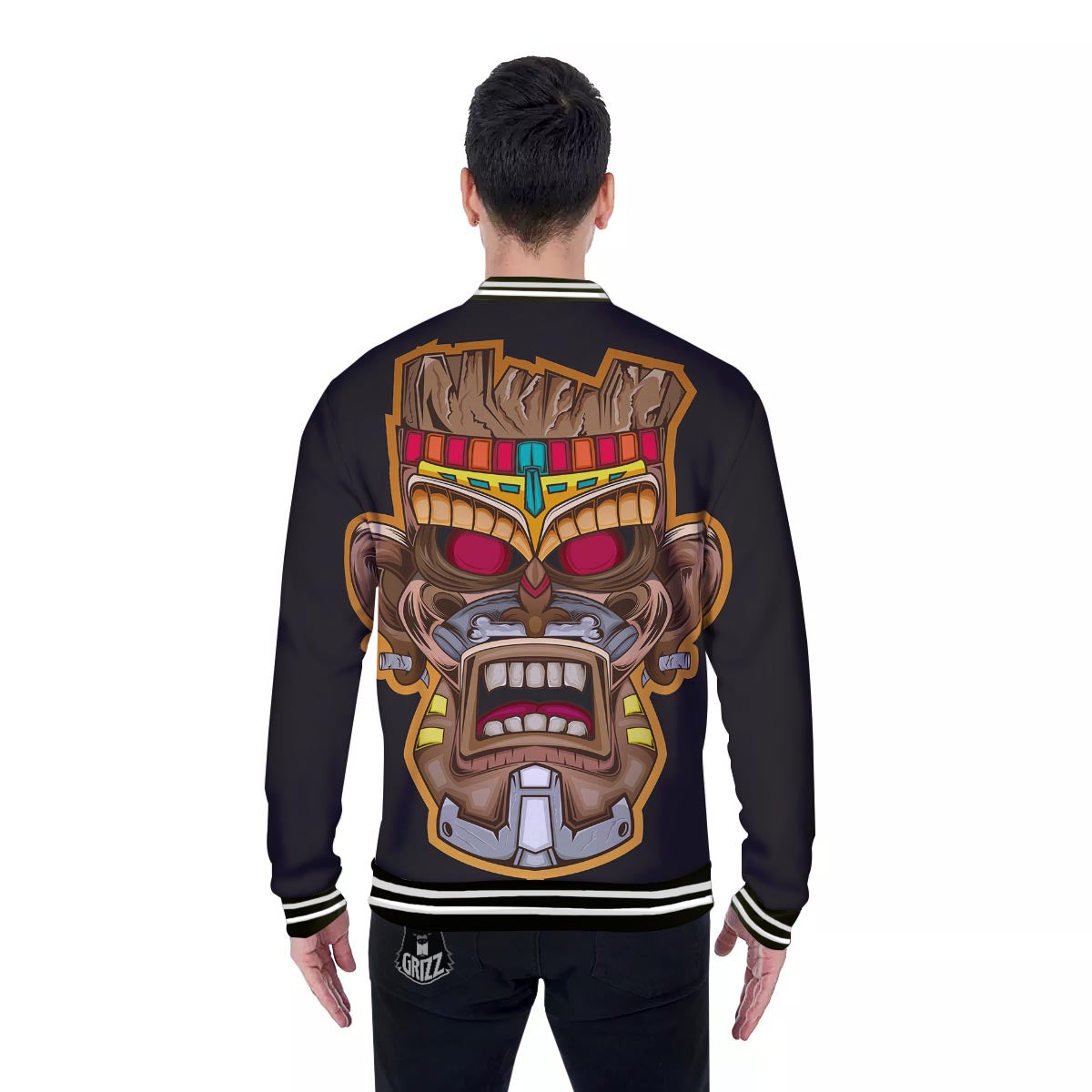 Totem Tiki Print Baseball Jacket-grizzshop