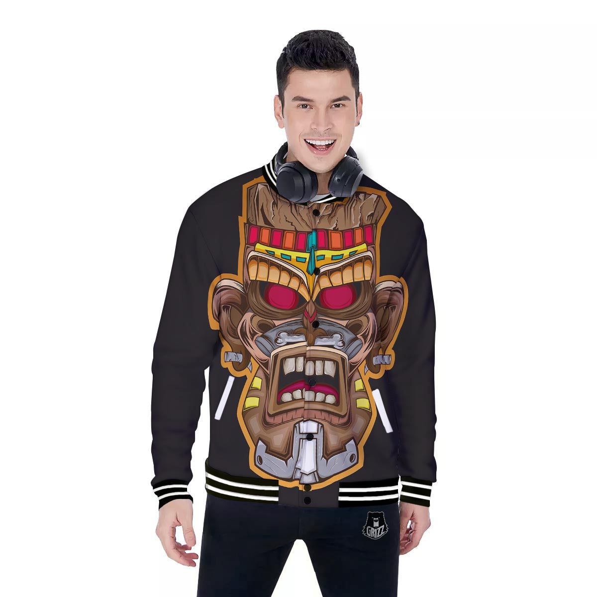 Totem Tiki Print Baseball Jacket-grizzshop