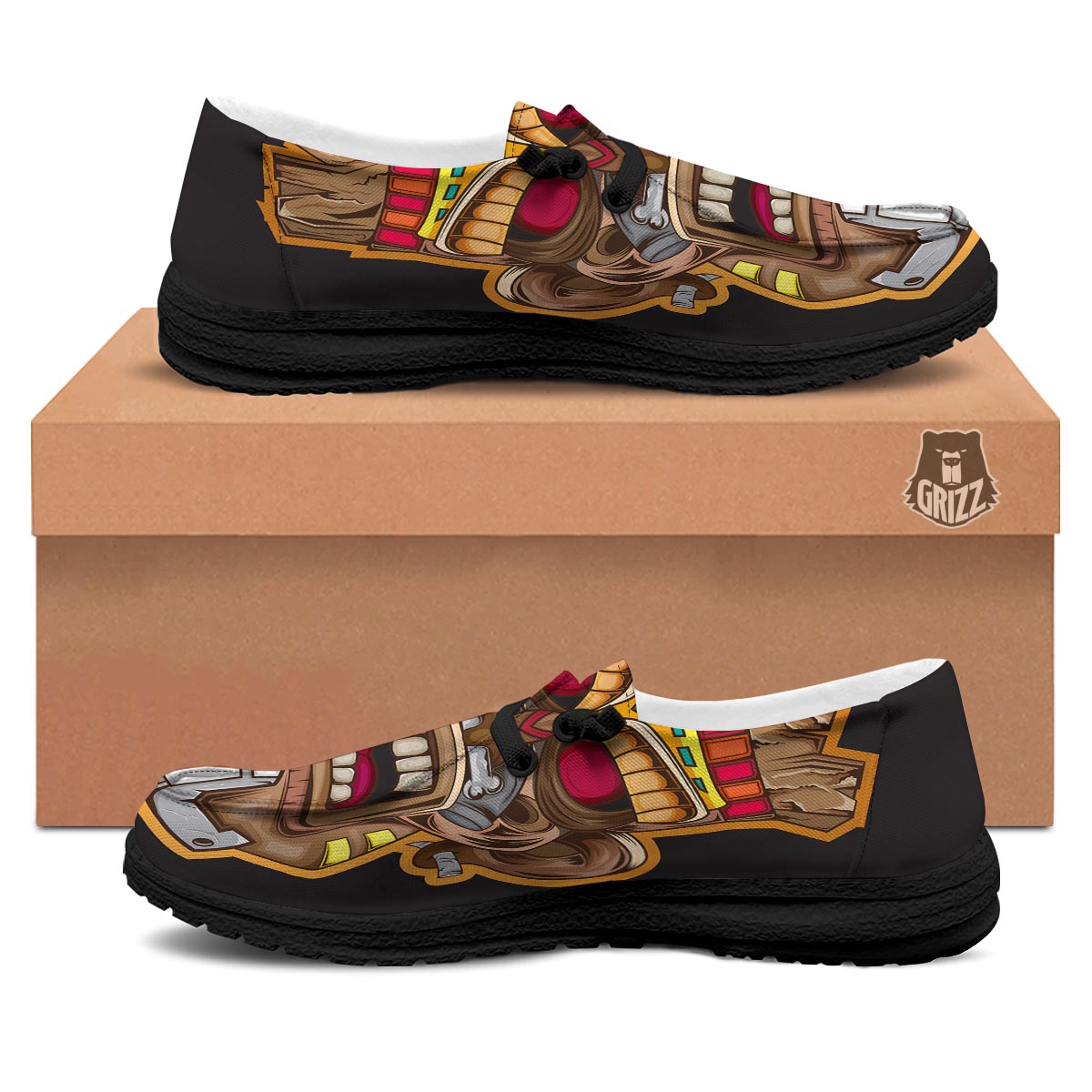 Totem Tiki Print Black Loafers-grizzshop