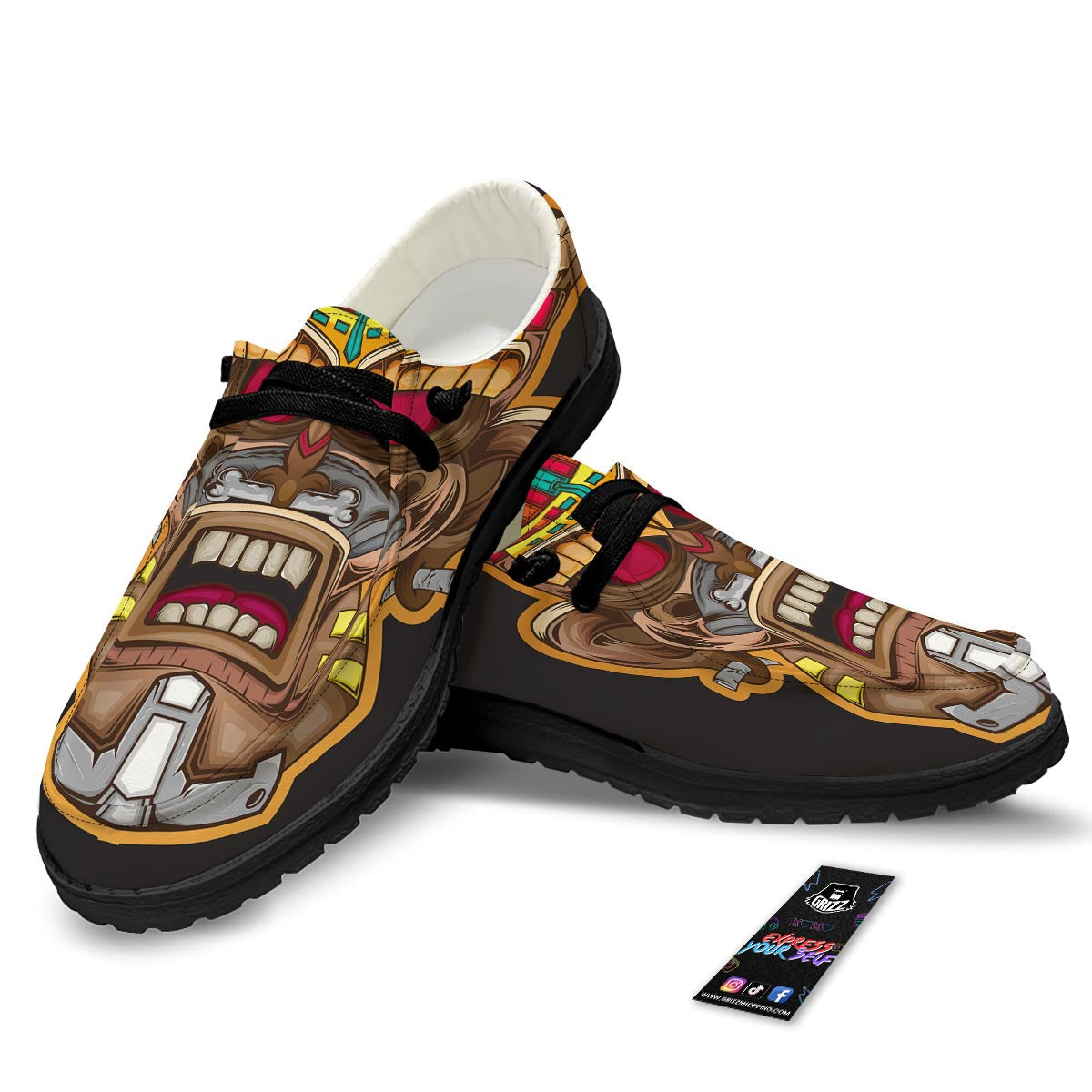 Totem Tiki Print Black Loafers-grizzshop