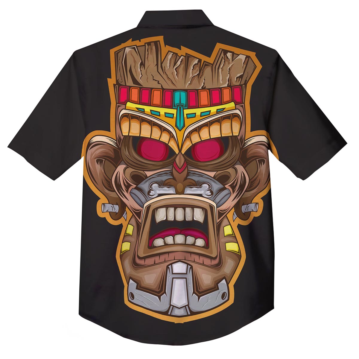 Totem Tiki Print Button Up Shirt-grizzshop