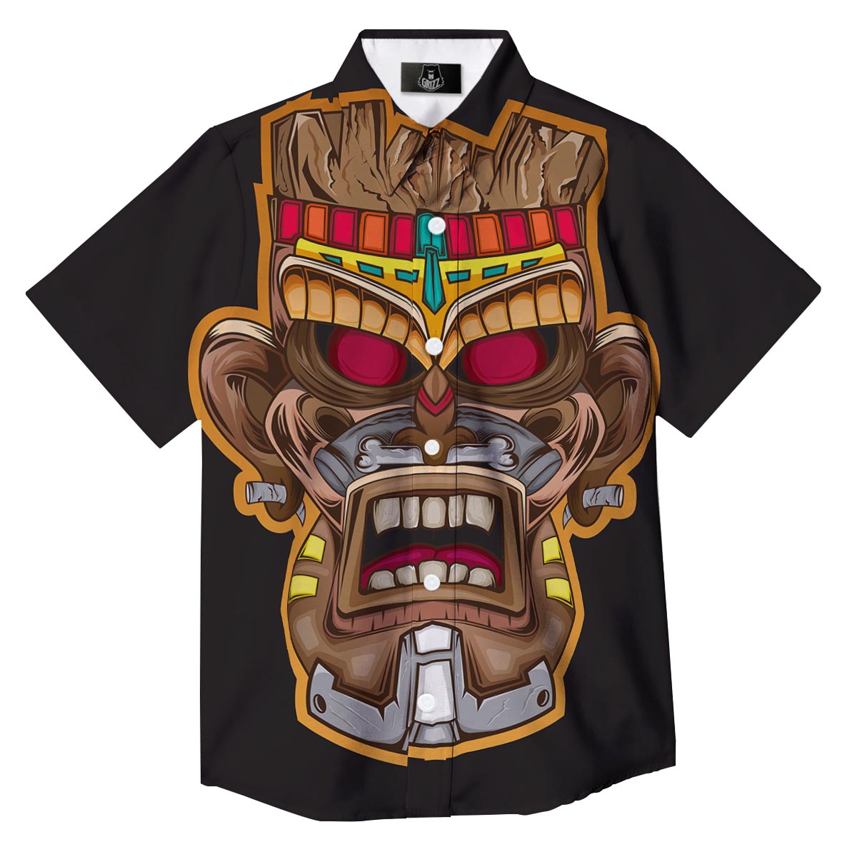 Totem Tiki Print Button Up Shirt-grizzshop