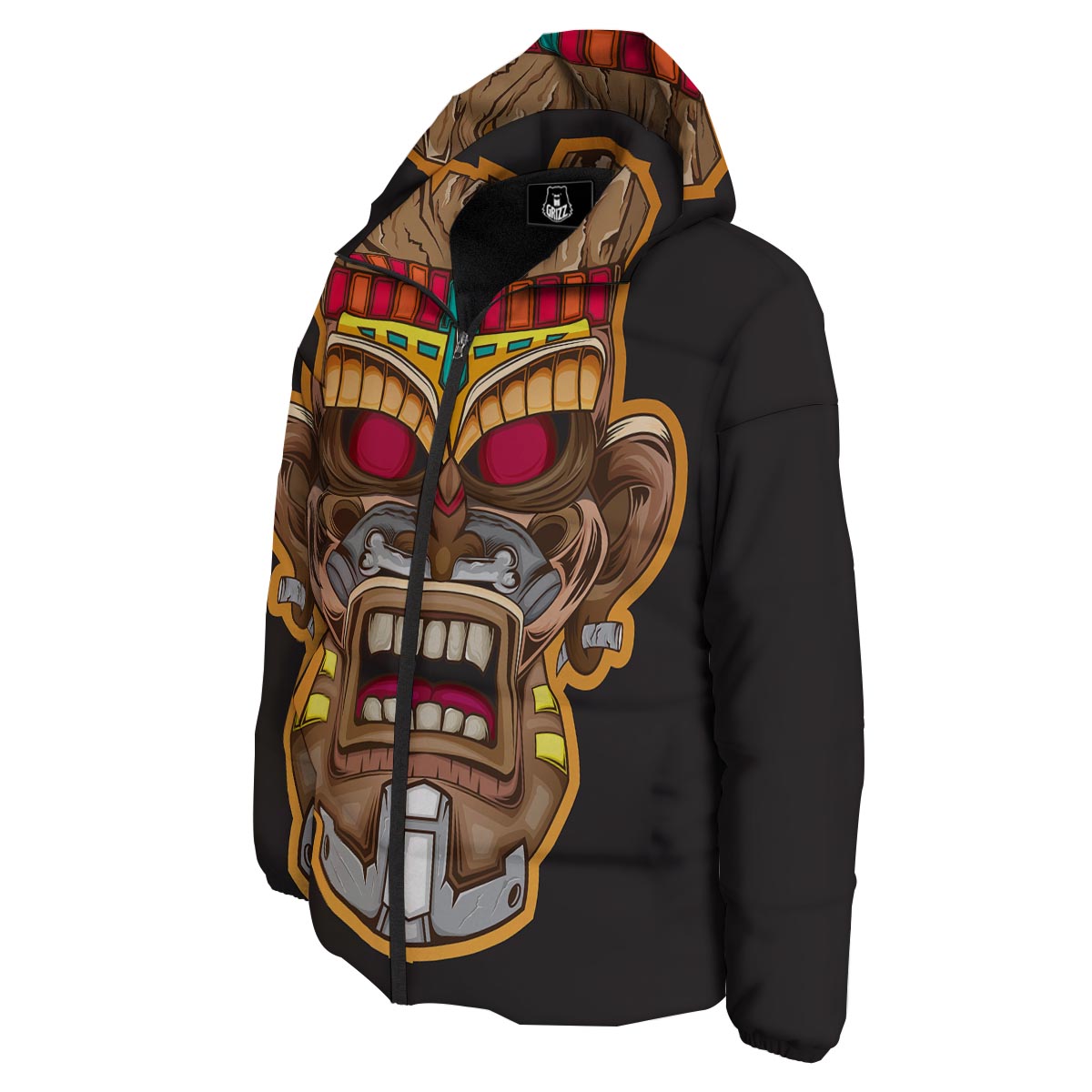 Totem Tiki Print Down Jacket-grizzshop