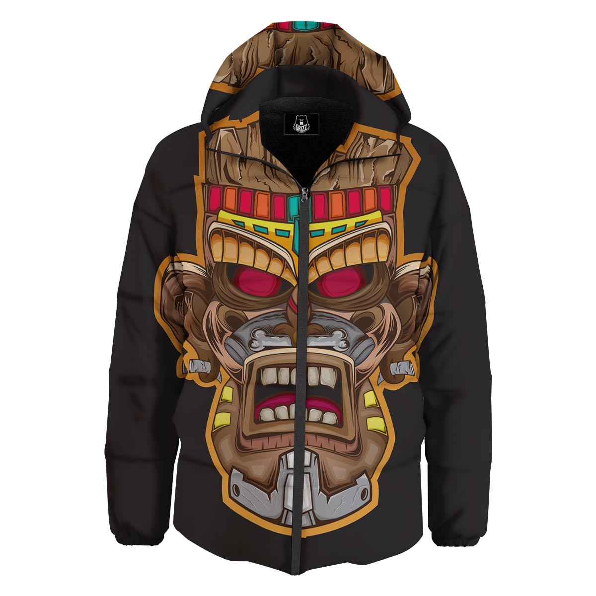 Totem Tiki Print Down Jacket-grizzshop