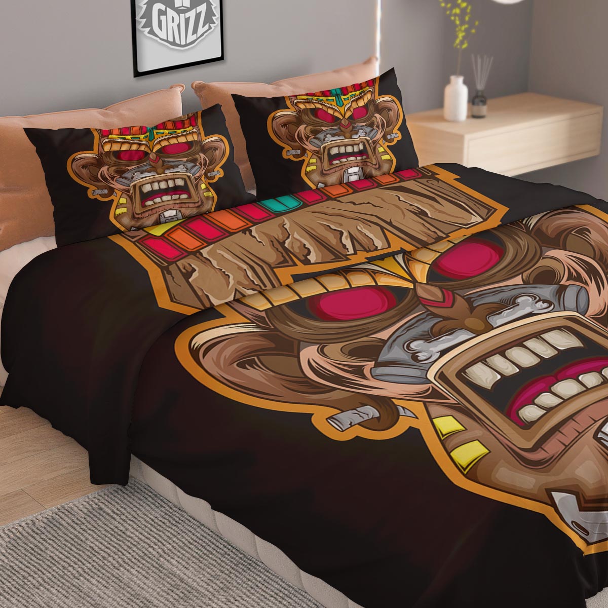 Totem Tiki Print Duvet Cover Bedding Set