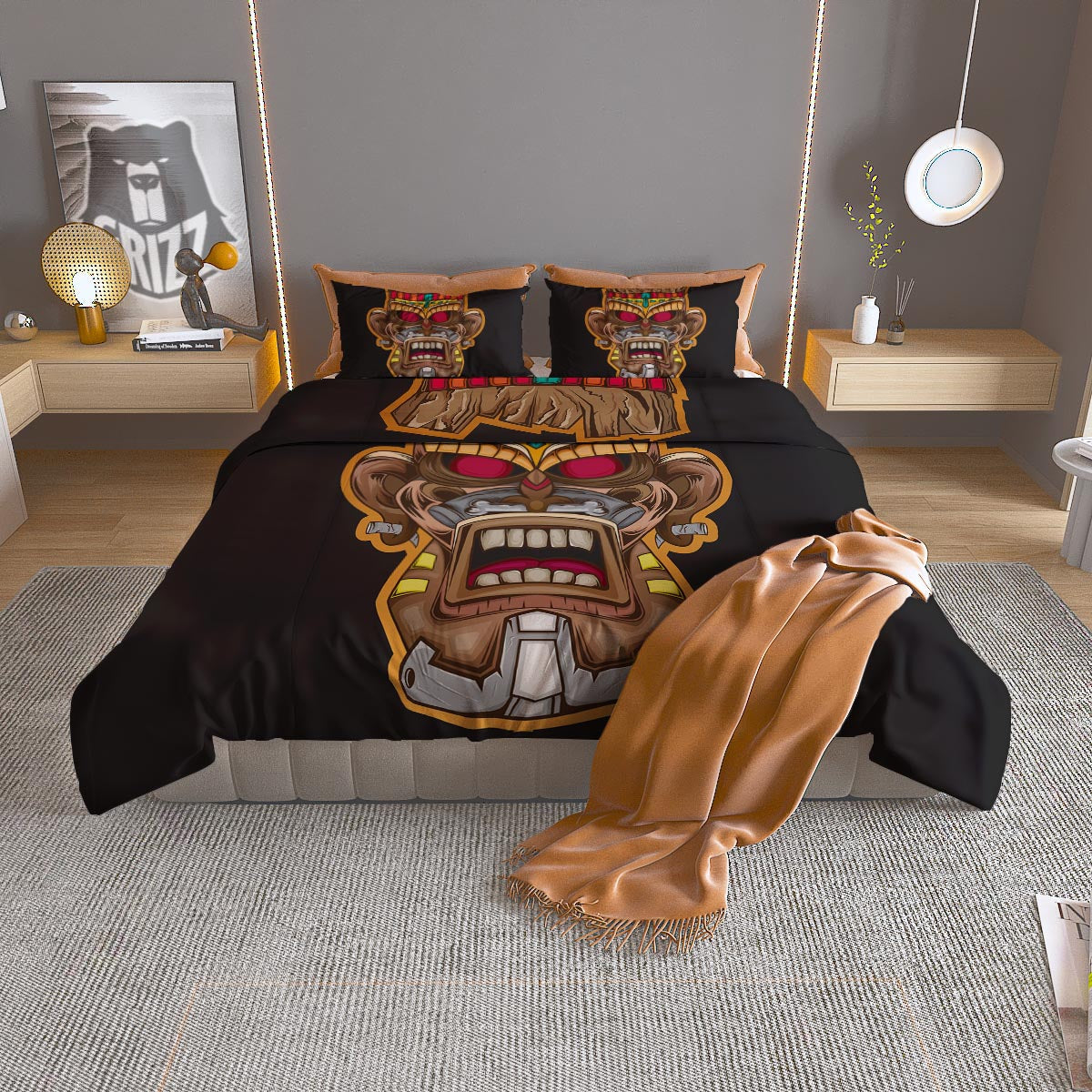 Totem Tiki Print Duvet Cover Bedding Set