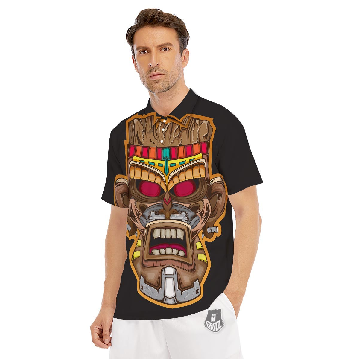 Totem Tiki Print Men's Golf Shirts-grizzshop