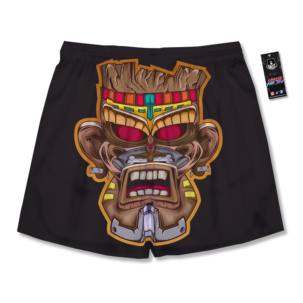 Totem Tiki Print Men's Running Shorts-grizzshop