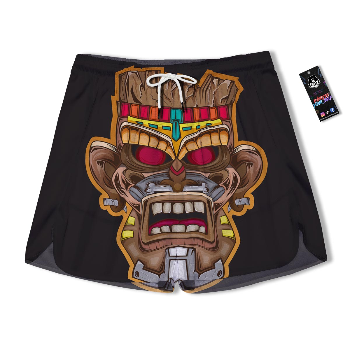Totem Tiki Print Men's Running Shorts-grizzshop