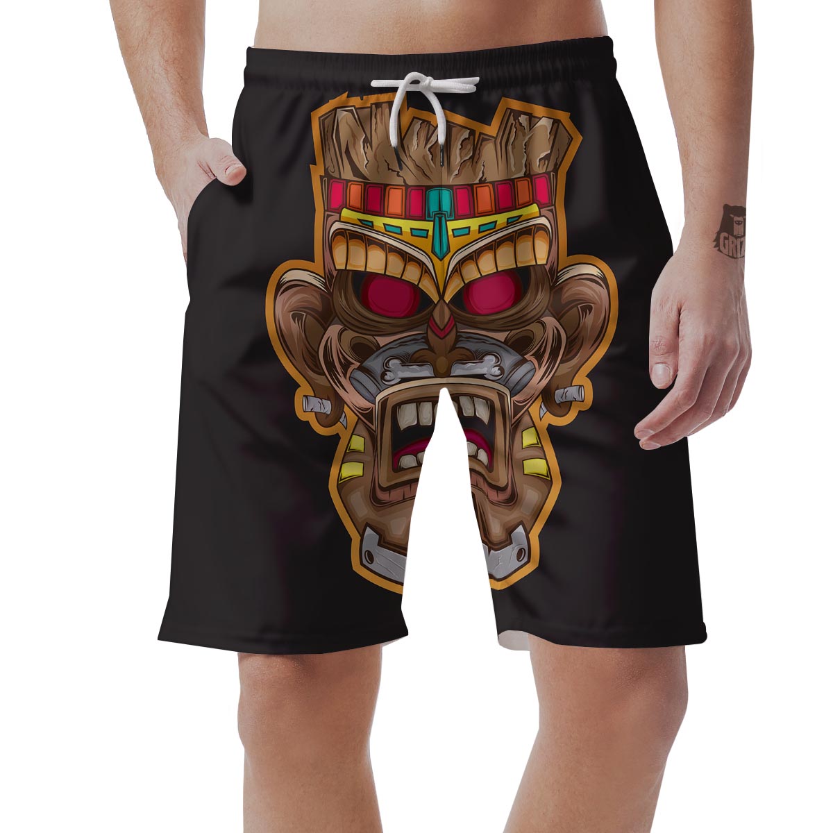 Totem Tiki Print Men's Shorts-grizzshop