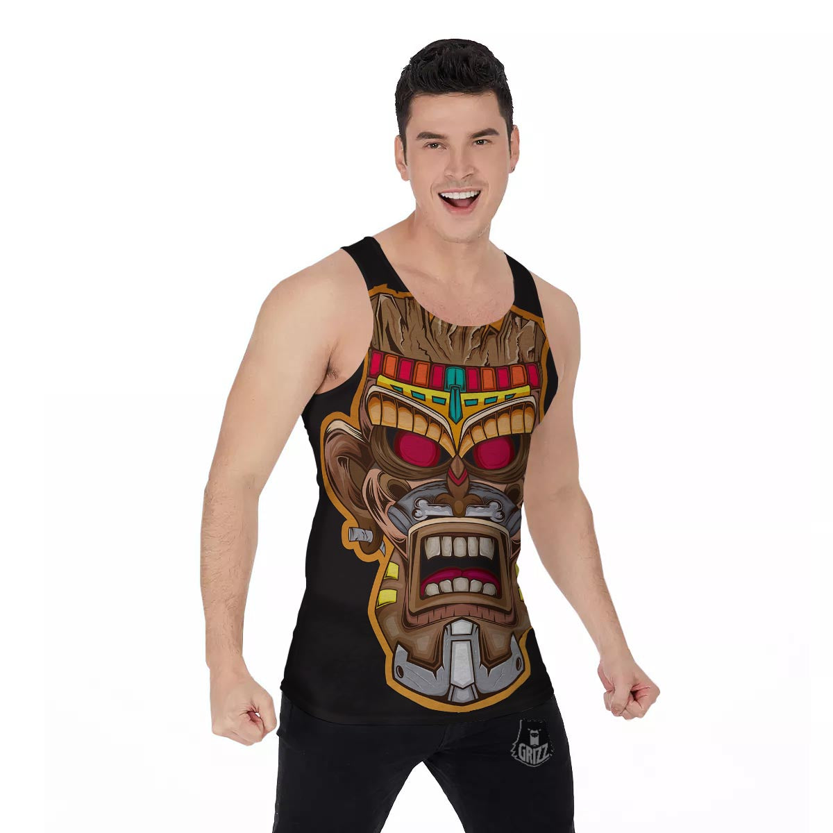 Totem Tiki Print Men's Tank Top-grizzshop