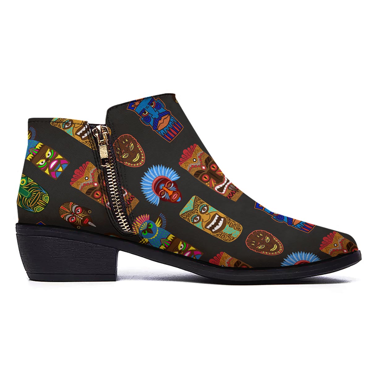 Totem Tiki Print Pattern Ankle Boots-grizzshop