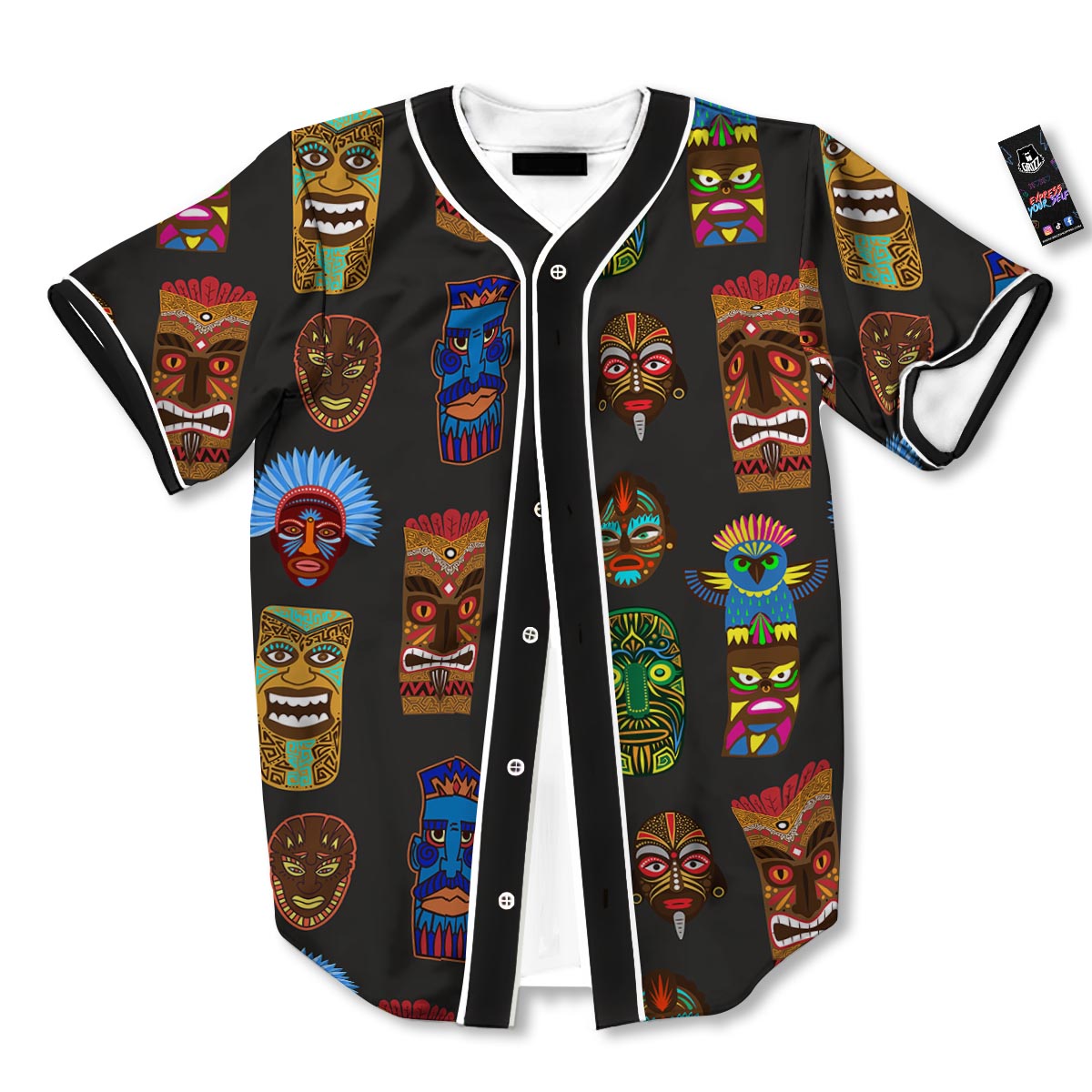 Totem Tiki Print Pattern Baseball Jersey-grizzshop