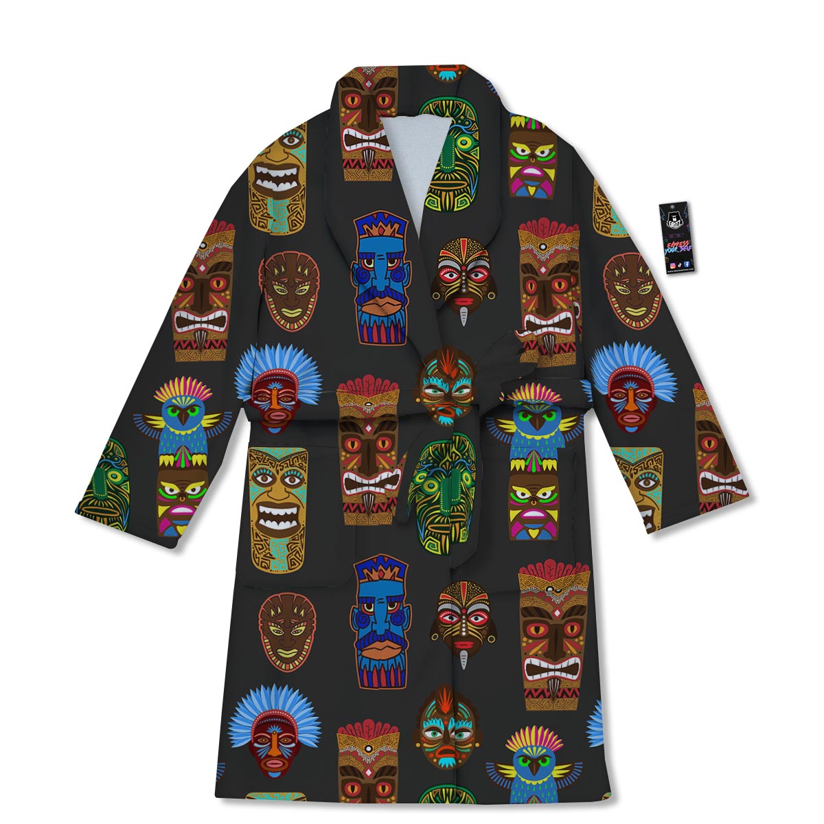 Totem Tiki Print Pattern Bathrobe-grizzshop