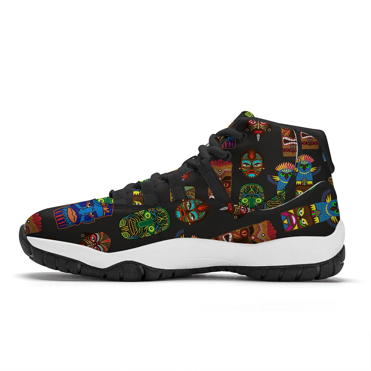Totem Tiki Print Pattern Black Bball Shoes-grizzshop