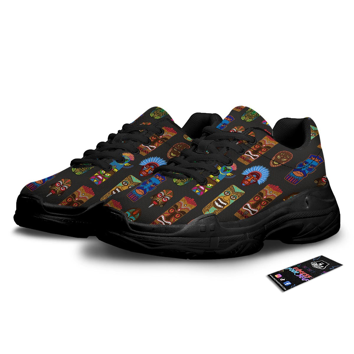 Totem Tiki Print Pattern Black Chunky Shoes-grizzshop