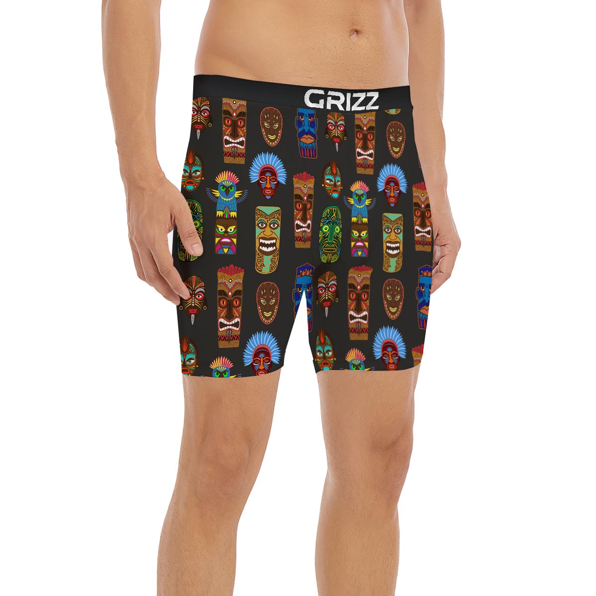 Totem Tiki Print Pattern Boxer Briefs-grizzshop