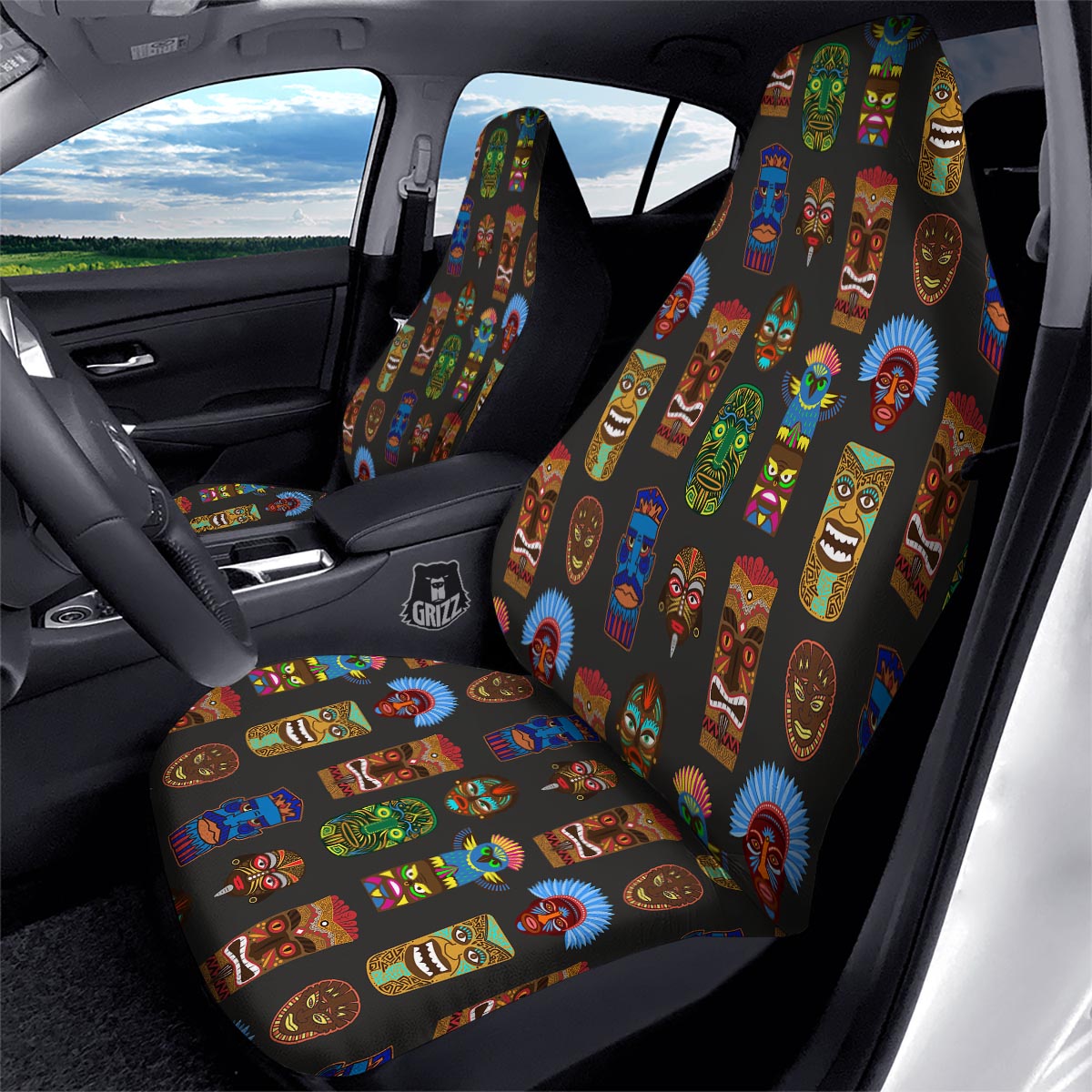 Totem Tiki Print Pattern Car Seat Covers-grizzshop