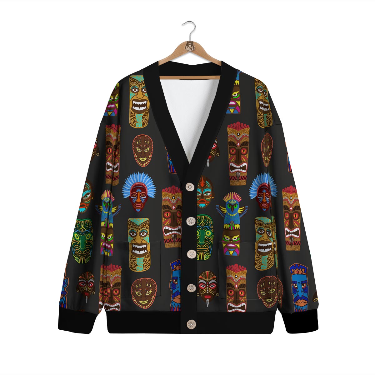 Totem Tiki Print Pattern Cardigan-grizzshop