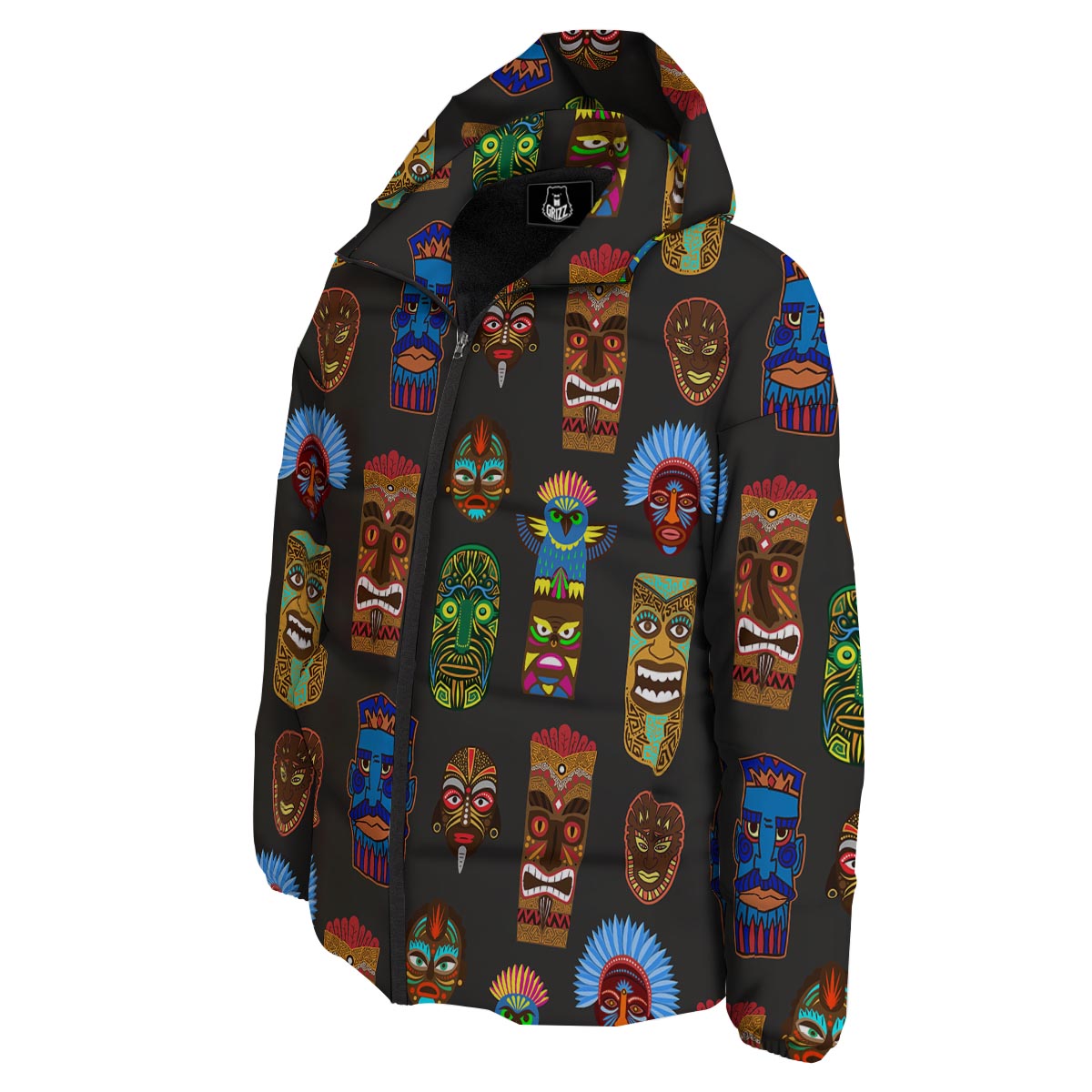 Totem Tiki Print Pattern Down Jacket-grizzshop