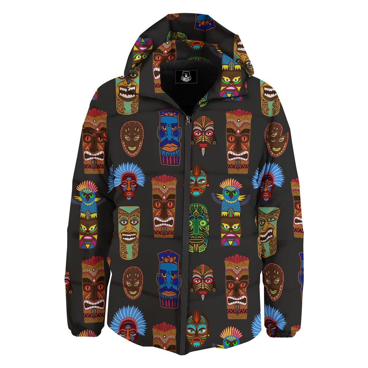 Totem Tiki Print Pattern Down Jacket-grizzshop