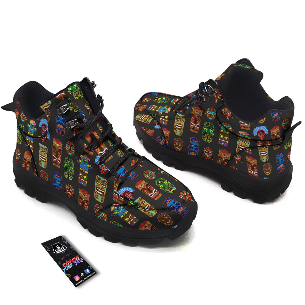 Totem Tiki Print Pattern Hiking Shoes-grizzshop
