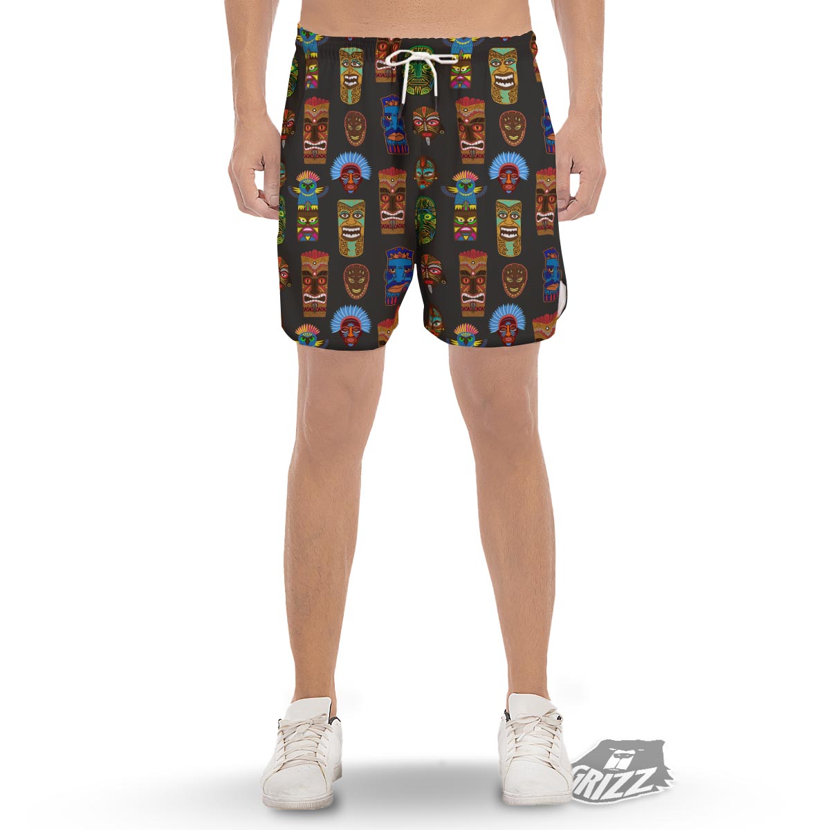 Totem Tiki Print Pattern Men's Gym Shorts-grizzshop
