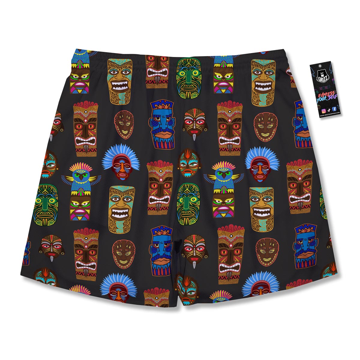 Totem Tiki Print Pattern Men's Running Shorts-grizzshop
