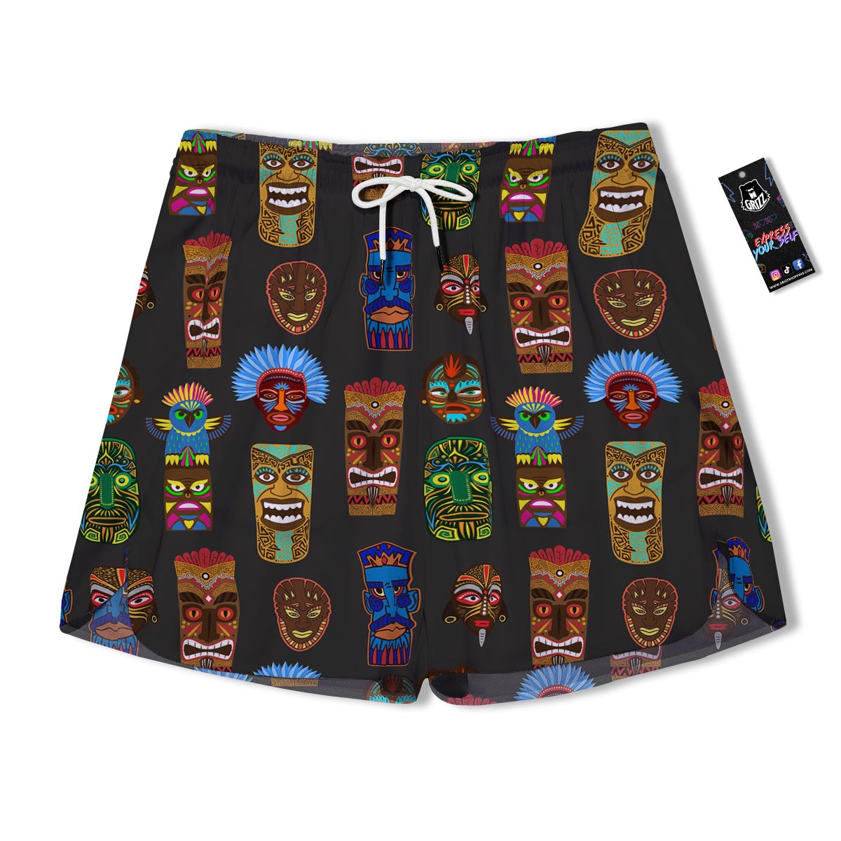 Totem Tiki Print Pattern Men's Running Shorts-grizzshop