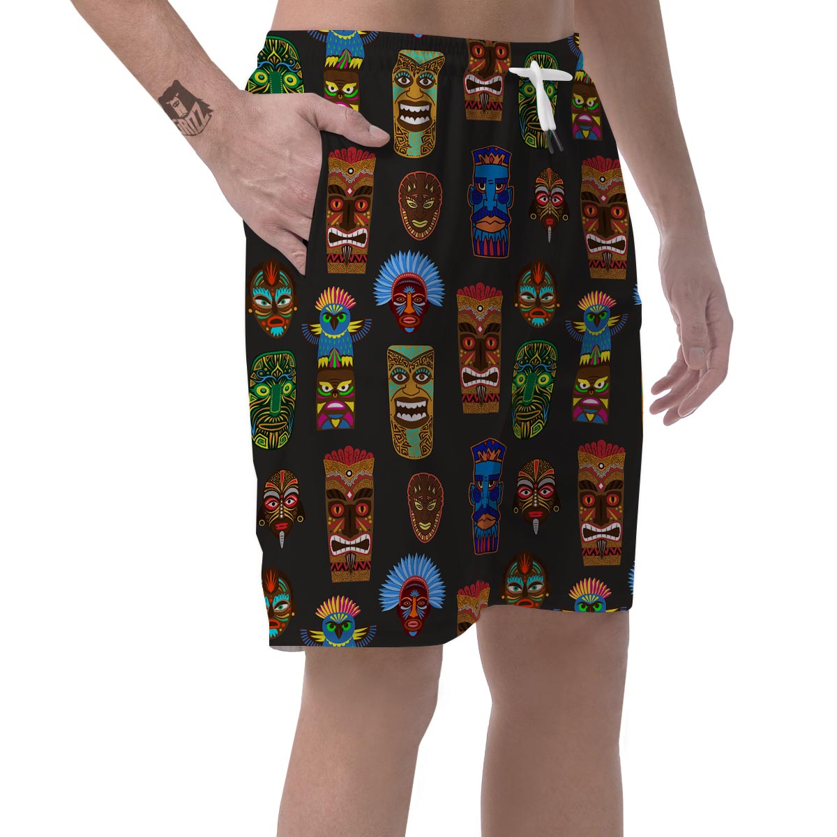 Totem Tiki Print Pattern Men's Shorts-grizzshop