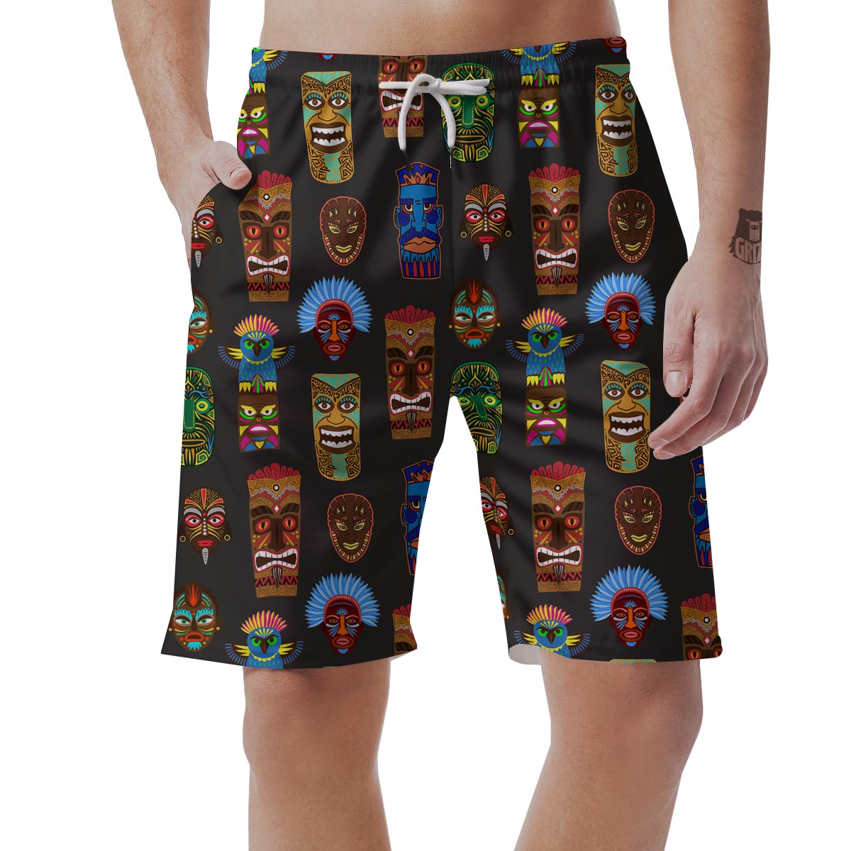 Totem Tiki Print Pattern Men's Shorts-grizzshop