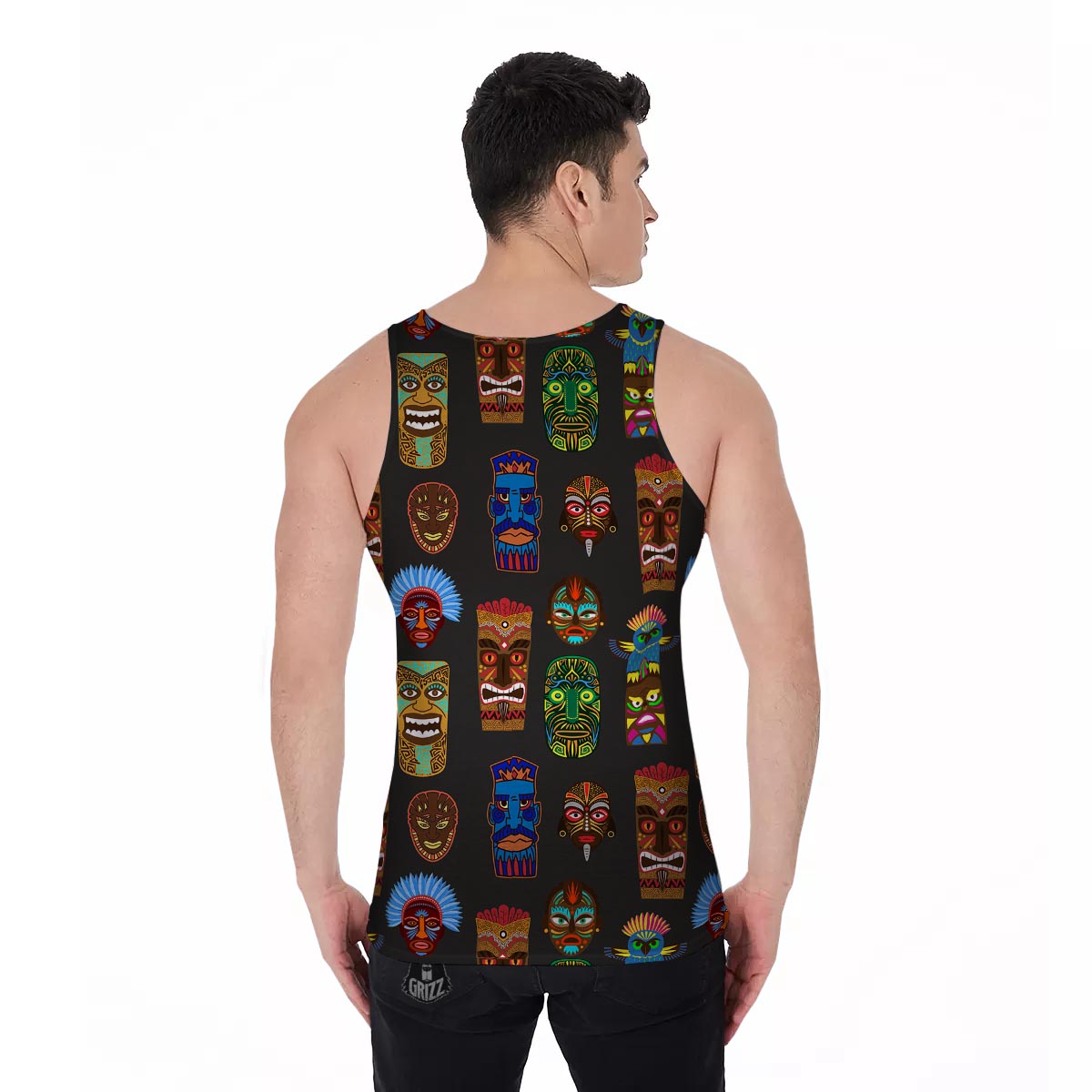 Totem Tiki Print Pattern Men's Tank Top-grizzshop