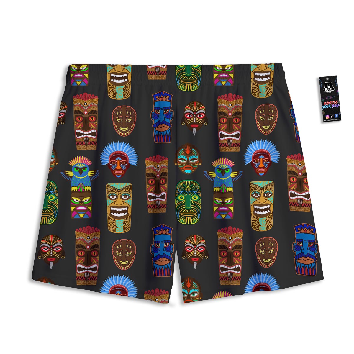 Totem Tiki Print Pattern Mesh Shorts