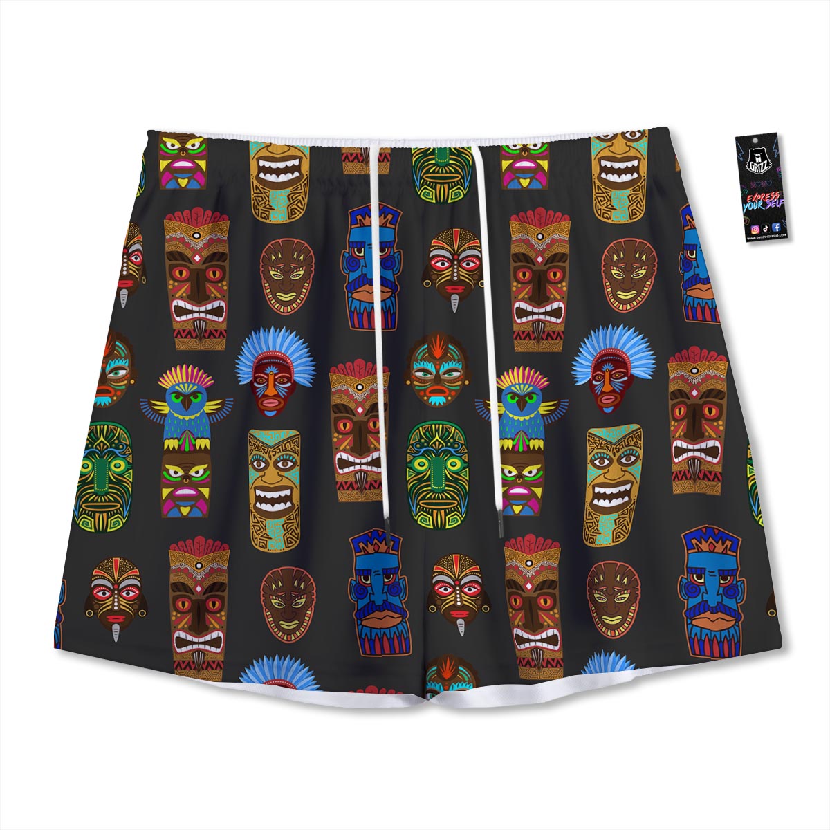 Totem Tiki Print Pattern Mesh Shorts