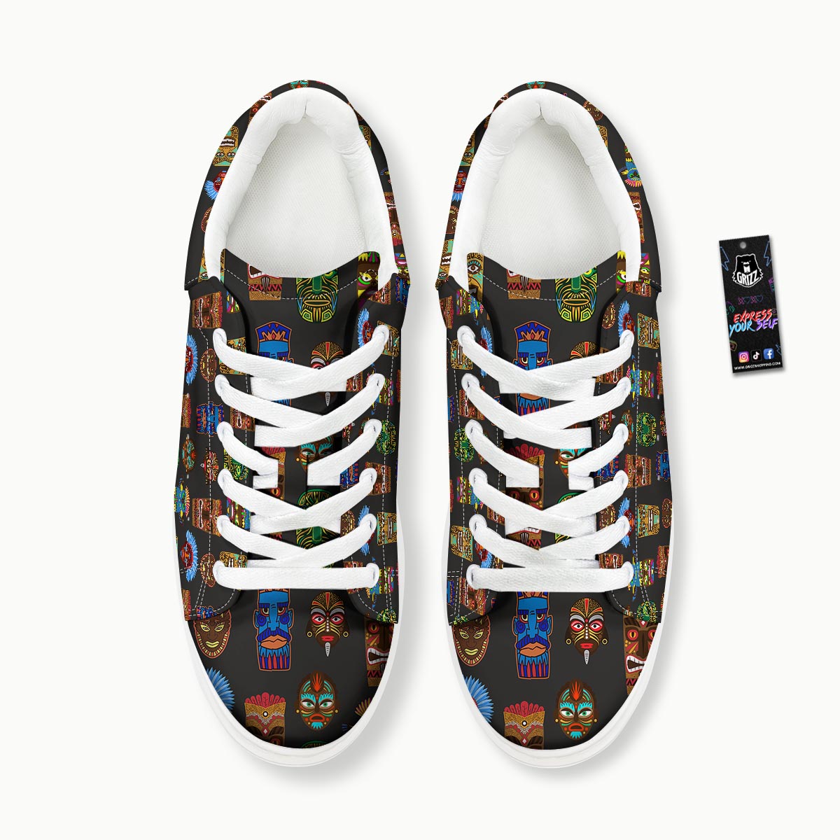 Totem Tiki Print Pattern Platform Shoes-grizzshop